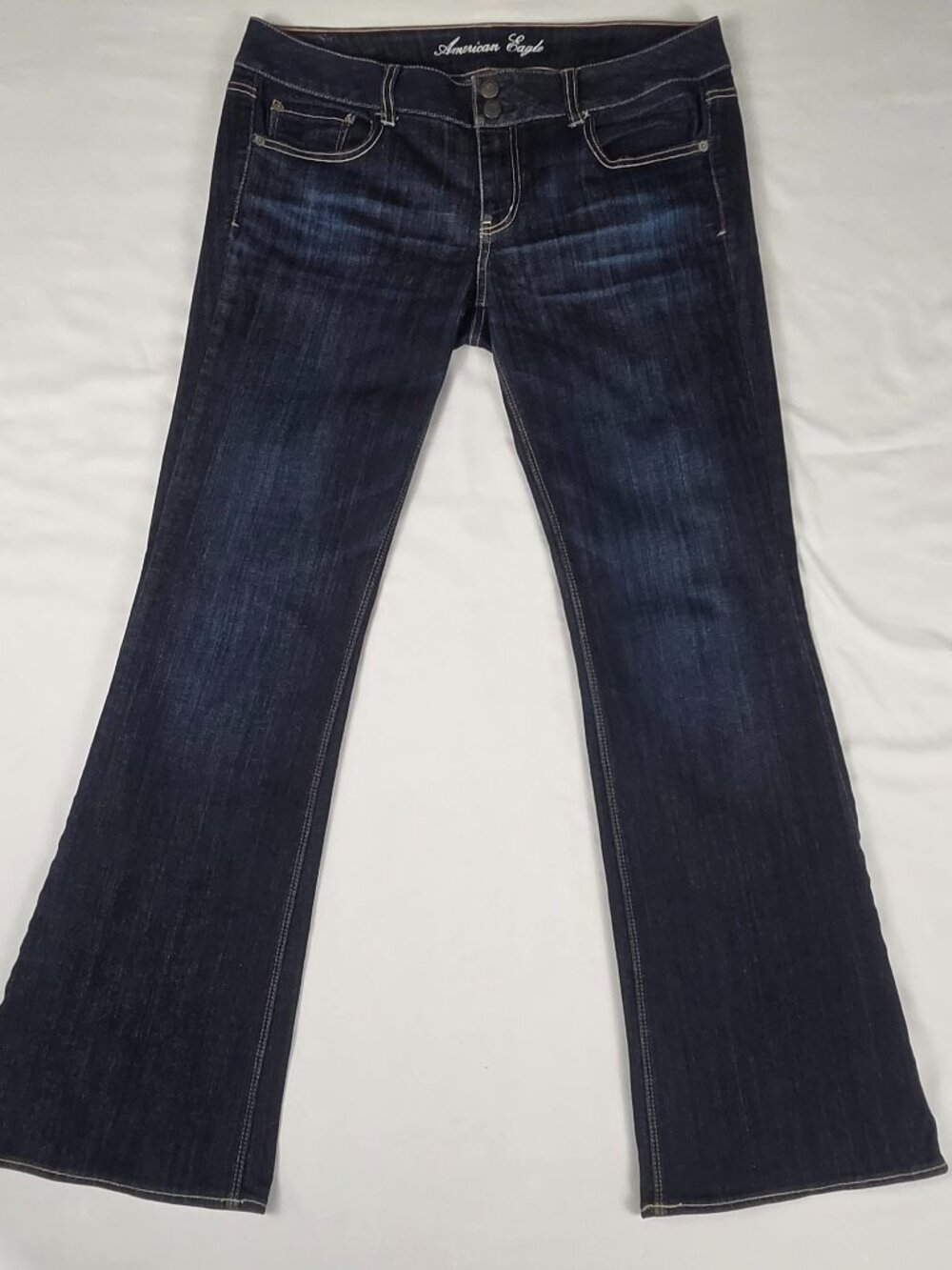VTG American Eagle Artist Flare Jeans Sz 12 Reg Dark Wash Double Button Stretch